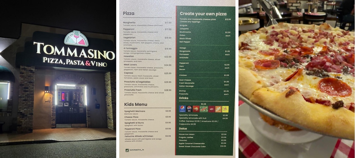 TOMMASINO PIZZA, PASTA & VINO Menu