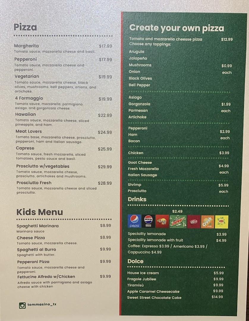 TOMMASINO PIZZA, PASTA & VINO Menu image 2